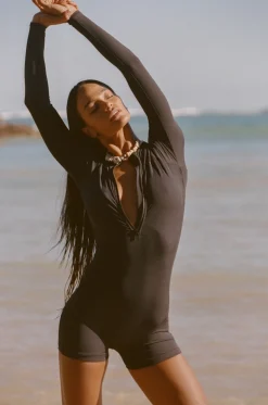 Dover Long Sleeve Swimsuit - Jet Rib