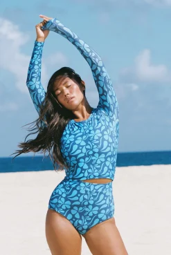 Poppler Rashguard Top - Lei-Blue